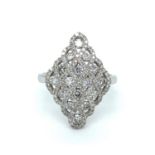 14K White Gold Ring with 144 Diamonds (approx 1ct F-G/VS-SI), weight 4.12g and size M1/2 (DR20)