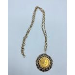 1892 Victoria Gold Sovereign set in 9ct with a 33cm chain, total weight 19.6g