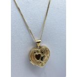 9K Yellow Gold Heart Locket Pendant on 9ct gold Chain, weight 2.82g and 45cm long approx