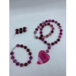 Red Agate Necklace, Bracelet and Earrings set (Agate colour enhanced), weight 112g