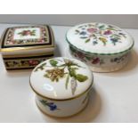 3x Bone China Trinket Boxes to include: Square Clio Box by Wedgwood, Circular box by Minton And