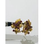 Pair of 14ct Yellow Gold Rubies and Diamonds Earrings, weight 7.7g