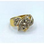 Vintage 18ct yellow and white Gold Ring with trilogy Diamonds centre and encrusted diamond shoulders