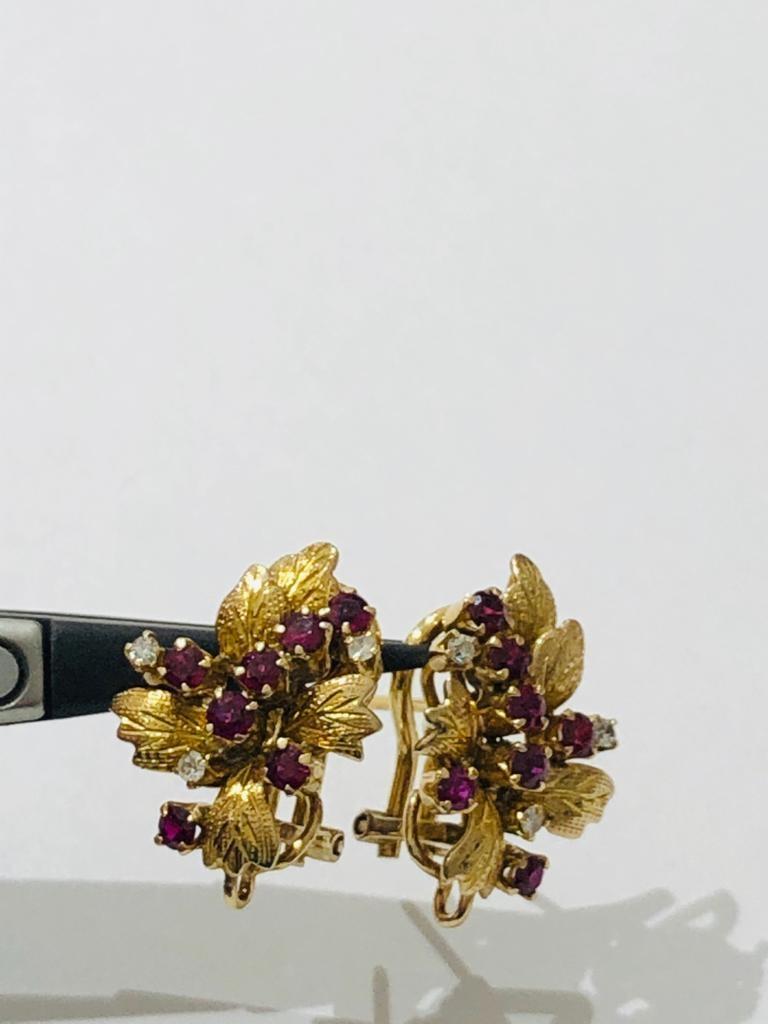 Pair of 14ct Yellow Gold Rubies and Diamonds Earrings, weight 7.7g - Image 5 of 6