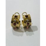 Pair of Charles Greig Earrings set in 18ct Gold with 4 Diamonds (total 0.40ct approx) and Garnets,