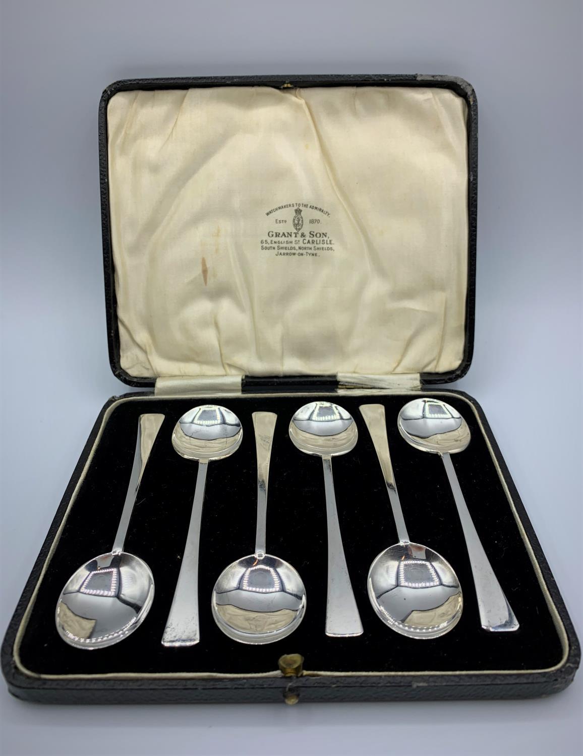 Vintage set of 6 Silver Art Deco Coffee Spoons. Clear hallmark to the underside of each spoon