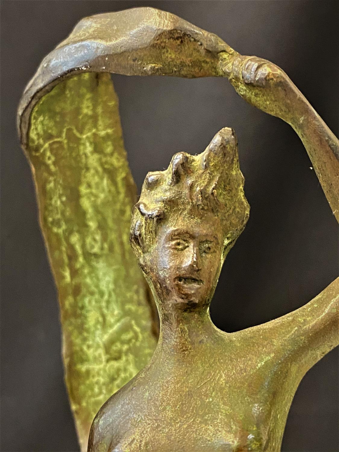 Bronzed naked lady on ball, marble base (corner damaged), H35cm x W6cm and weight 1.76kg approx - Image 8 of 14