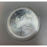 2015 Pure Silver Canadian 5 Dollar Coin, Elizabeth II Maple Leaf, 1 Ounce of 999 fine silver
