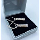 18CT WHITE GOLD DIAMOND SET DROP EARRINGS, WEIGHT 4.4G AND DIAMOND 0.65CT APPROX