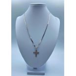 10K White Gold Chain (46CM LONG) & Diamond est Cross Pendant (2.5cm long), weight 7.7G approx 0.40CT