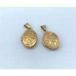 Pair of 9CT Gold Locket Pendants, Weight 1.65g total (2)