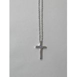 9k White Gold Cross Pendant with single Diamond (0.04ct) set in 9k White Gold Chain (17.5" long),