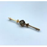 Vintage 9ct Rose Gold bar Brooch with smokey quartz stone, weight 3.2g