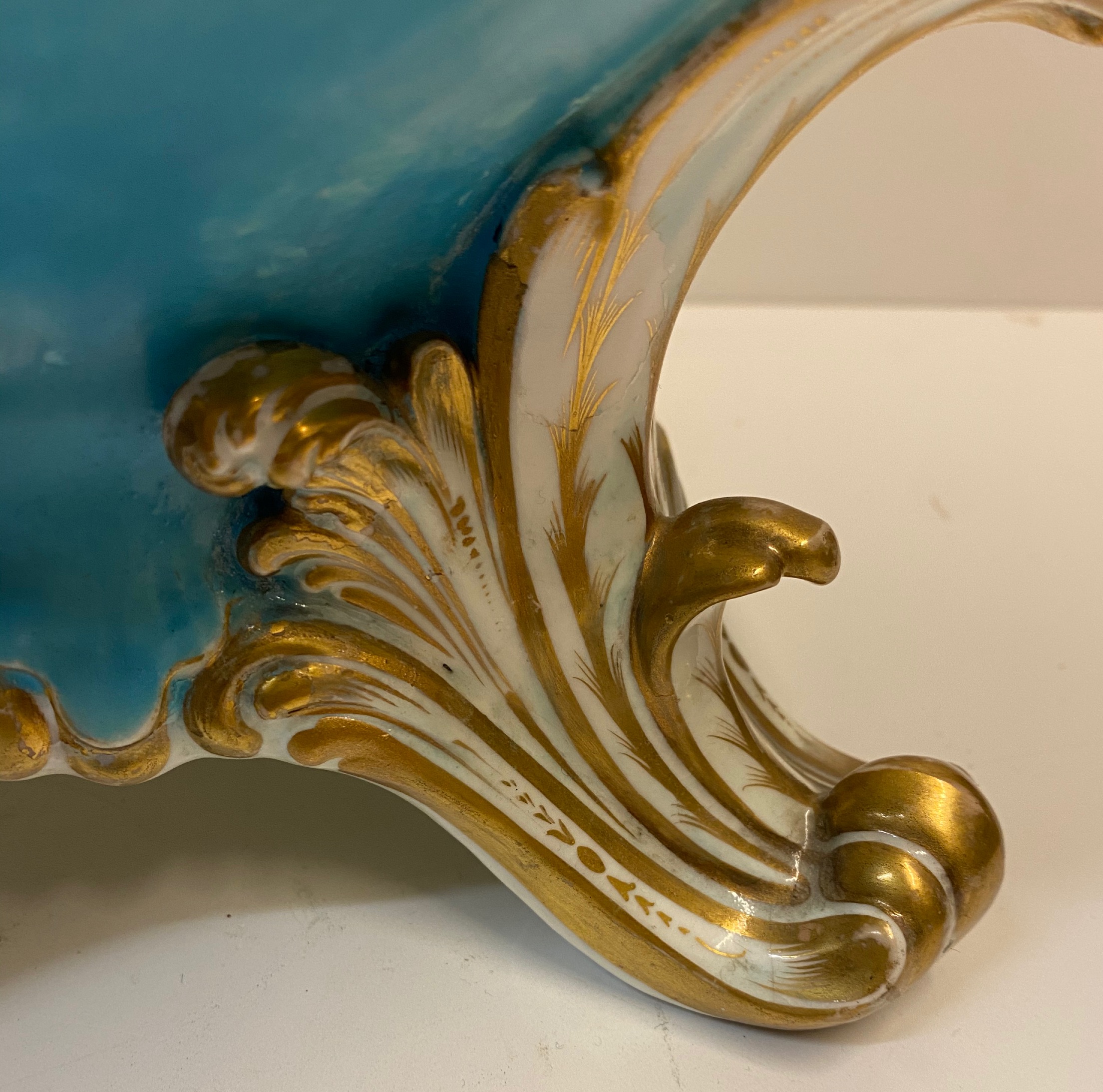 Large Baroque style blue blush Vase with gilded feet and twin handles, probably late 19th century, - Image 3 of 4