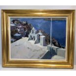 Ken Howard Oil on Canvas Painting of 'The Bell Tower Santorini, Morning' , 60 x 45cm approx