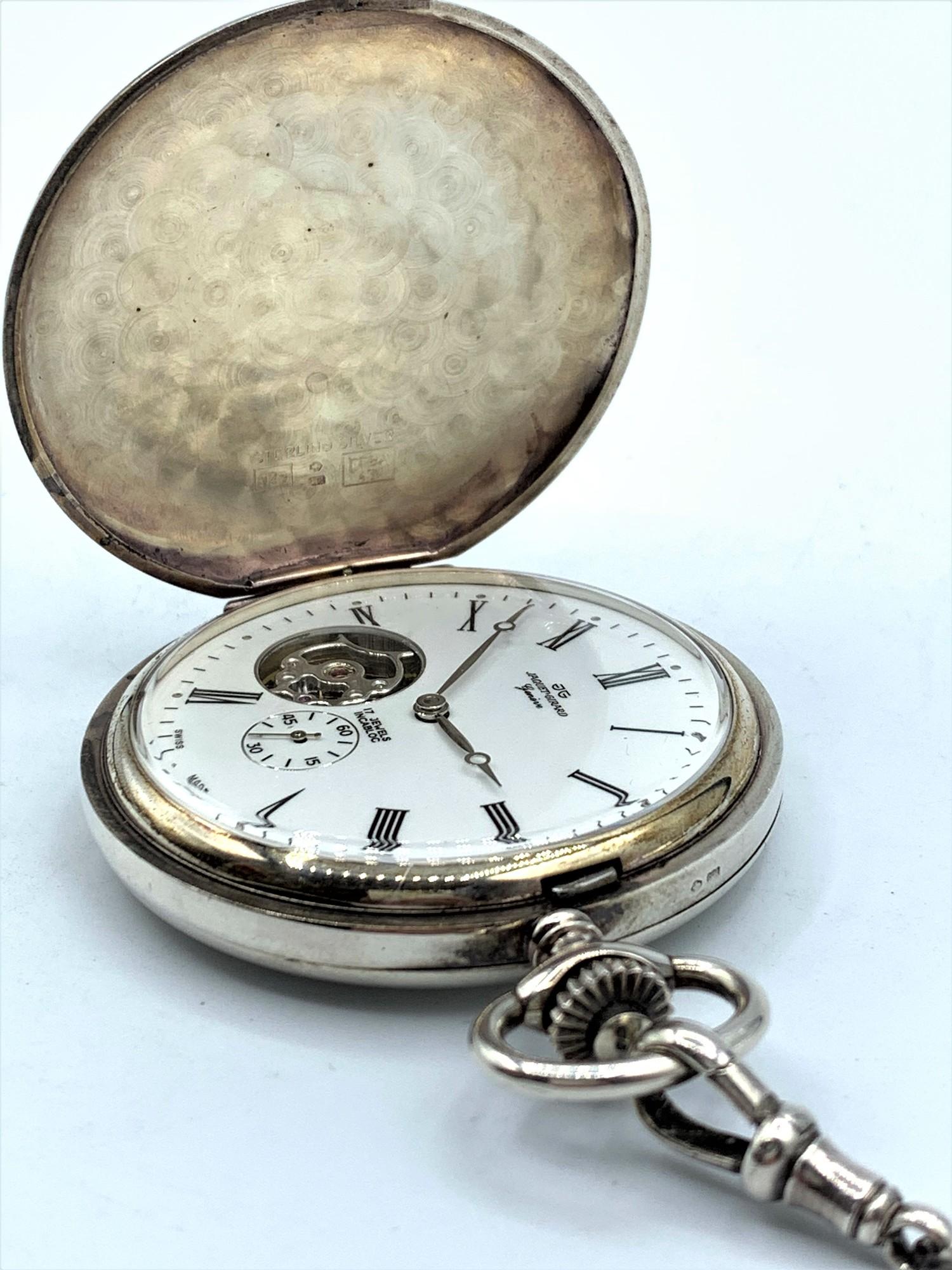 Jaquet Girard Geneve Silver Hunter Pocket Watch with Chains, 17 Jewels Incabloc in working order. - Image 3 of 9