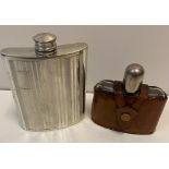 2 x Vintage Hip Flasks / Decanters, Pewter 6oz & Cut Glass with leather case (2)