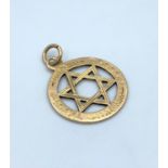 9CT Yellow Gold Star of David Pendant, 35mm diameter and weight 1.2g approx
