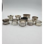 10x assorted Vintage Silver Serviette Rings, weight 223g (10)