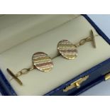 Pair of 9CT 3 coloured Gold Cufflinks, weight 2g