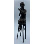 D.H Chiparus 1920's "A Little Rouge" Bronze Figure sitting on a stool , 25cm tall and weight 769g