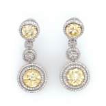Pair of 18K White Gold Earrings set with 4 Round Cut Yellow Cubic Zirconia and 3.12cts Round