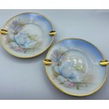 Pair of Hand Painted Limoges Ashtrays. Perfect condition with clear marking to base.
