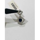 18k white Gold Pendant with Diamonds (0.33ct) and Sapphire, weight 2.5g (ecn179)