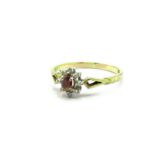Vintage 9CT Yellow Gold Ring, crown mount with red stone centre and encrusted Diamond surrounds,