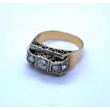 Antique Gents Pinky Ring in 18K Gold with 5 Diamonds inset, weight 6.8g and size S