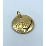 18K Yellow Gold Tiffany & Co Pendant/Charm, with initial 'A' weight 3g approx