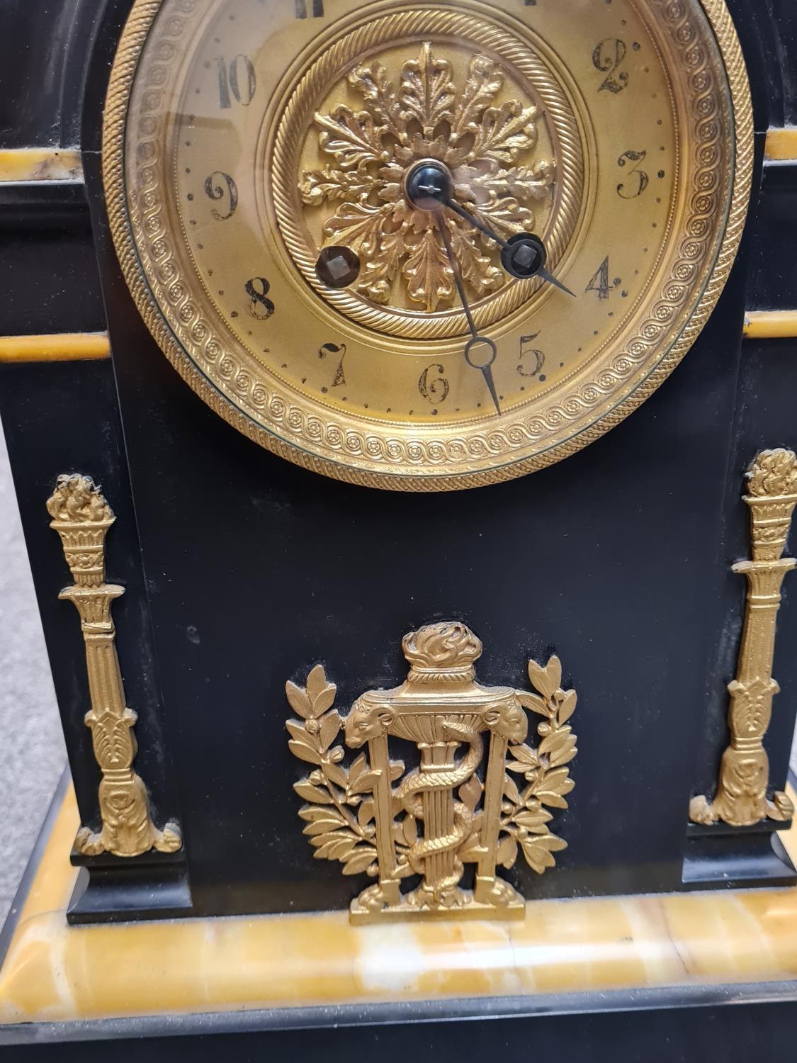 French Empire style black stone gilded Clock, 24x35x15cm - Image 3 of 11