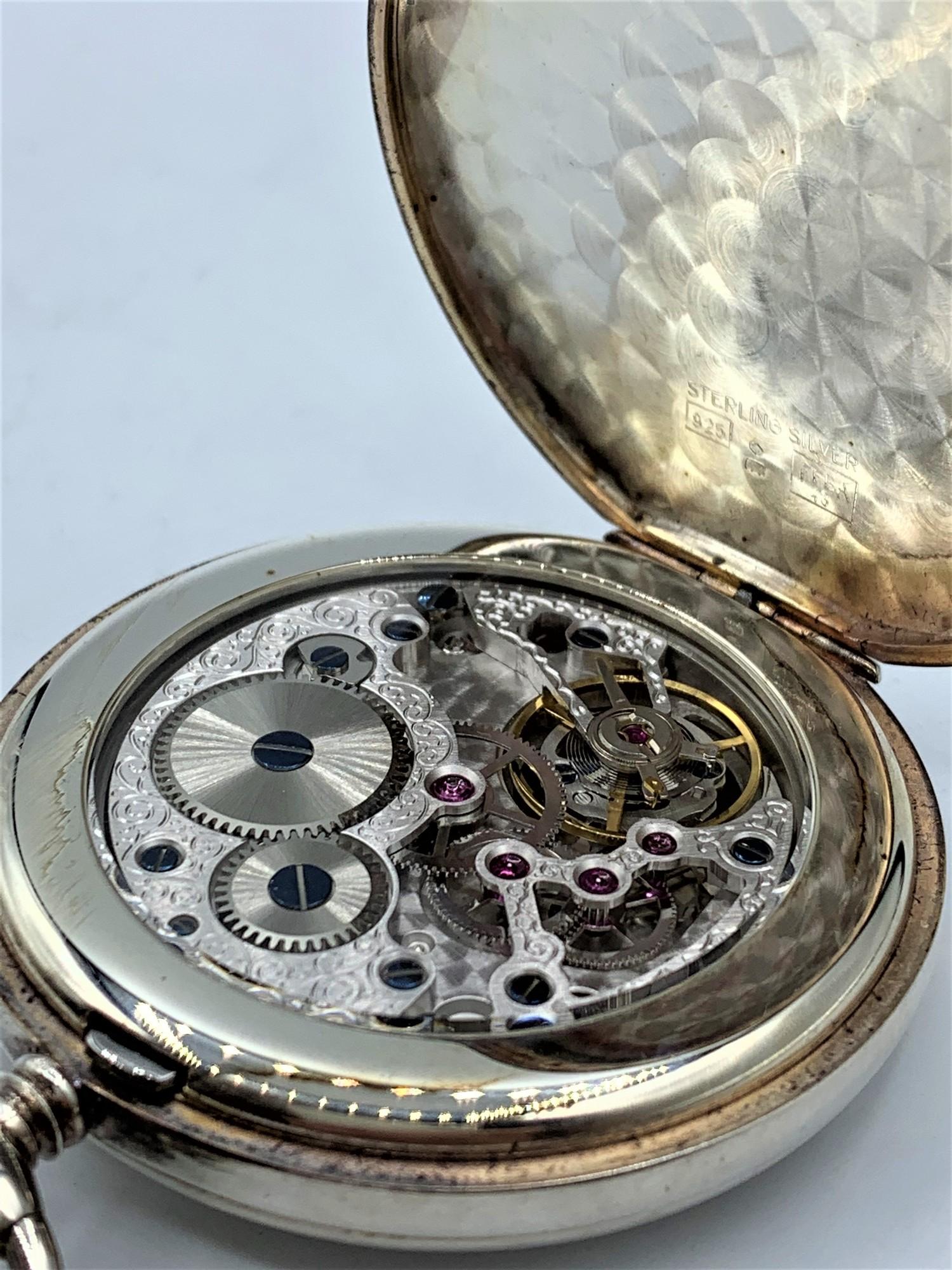 Jaquet Girard Geneve Silver Hunter Pocket Watch with Chains, 17 Jewels Incabloc in working order. - Image 5 of 9