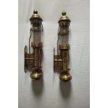GWR Railway Antique Brass Carriage Lamps or candle holders pair with original glass and sprung
