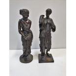 2x Bronzed Statues of Water Goddess, 33cm tall approx (2)