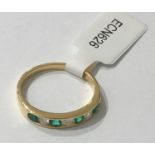 18k yellow Gold Ring with top quality Diamonds (0.15ct) and 3 Emeralds, weight 2.3g and size M (