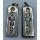 2x Vintage Silver Ingots, clear Hallmarks for Silver Sheffield 1977, 60g total weight and 4cm long