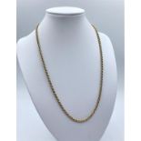 18ct Yellow Gold Rope Necklace, marked 750 Italy, weight 8g and 50cm long approx