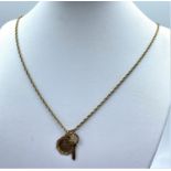 9CT Yellow gold St Christopher and '18 key' Pendants on 48cm long 9ct gold chain, weight 5.5g approx