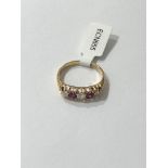 18k Yellow gold Ring with 0.38CT Diamonds and Rubies, weight 4g and size P (ECN655)