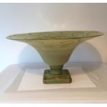 Vintage very Large Trumpet Glass Bowl with Integral heavy base, 37.5cm wide and 20cm tall approx