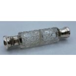 Double Scent Bottle Cut Glass with Silver Lids (damaged lid A/F) 13cm long and weight 95g approx
