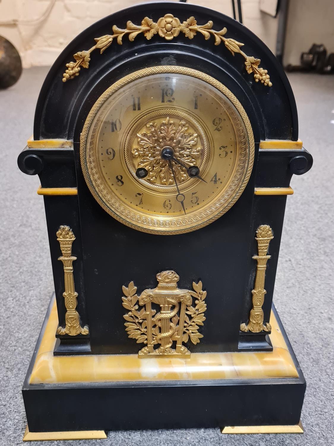 French Empire style black stone gilded Clock, 24x35x15cm