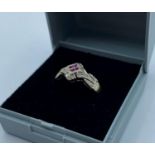 14CT White Gold Diamond & pink Sapphire Ring, Weight 2.5G size L