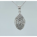 18K White Gold Diamond Pendant on Chain, 1.44cts Diamonds (Round Brilliant and Baguette F/G VS/