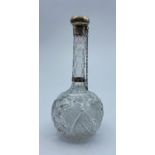 Cut Glass Scent Bottle with Silver Top, gross weight 218g and size 7x14cm