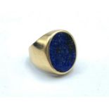 9CT Yellow Gold Gent Ring with blue stone, size R and weight 11g approx