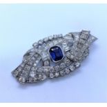 Platinum and Diamond Brooch with Centre Sapphire stone, weight 13g