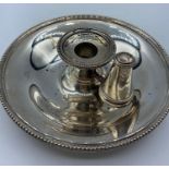 Quality Vintage Silver Plate Candle Holder and Snuffer by Elkington & Co, bead work to all edges and