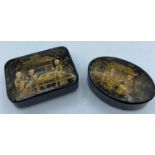 Antique Chinoiserie Papier Mache Oriental Trinket or Snuff Boxes (2)